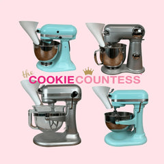 The Cookie Countess close-up of funnel fit on auxiliary port demonstrates secure connection benefit