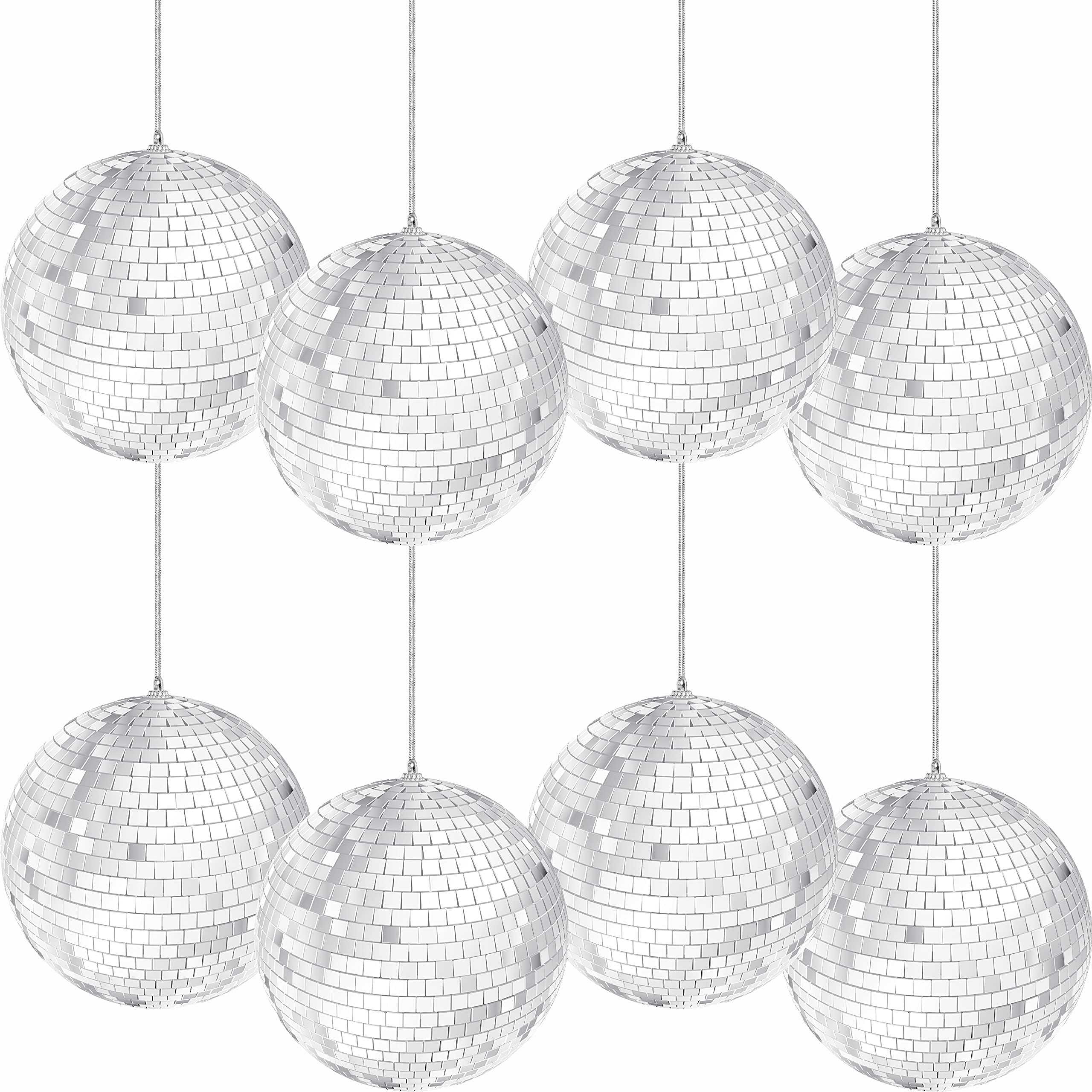 The Dreidel Company front view of eight 4-inch disco balls, instant party sparkle