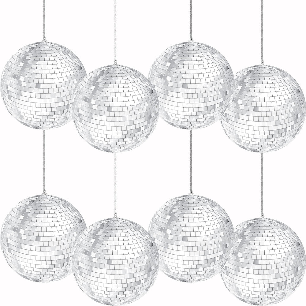 The Dreidel Company front view of eight 4-inch disco balls, instant party sparkle