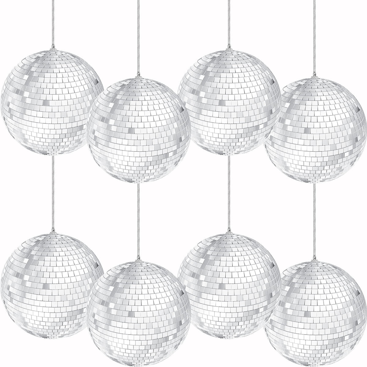 The Dreidel Company front view of eight 4-inch disco balls, instant party sparkle