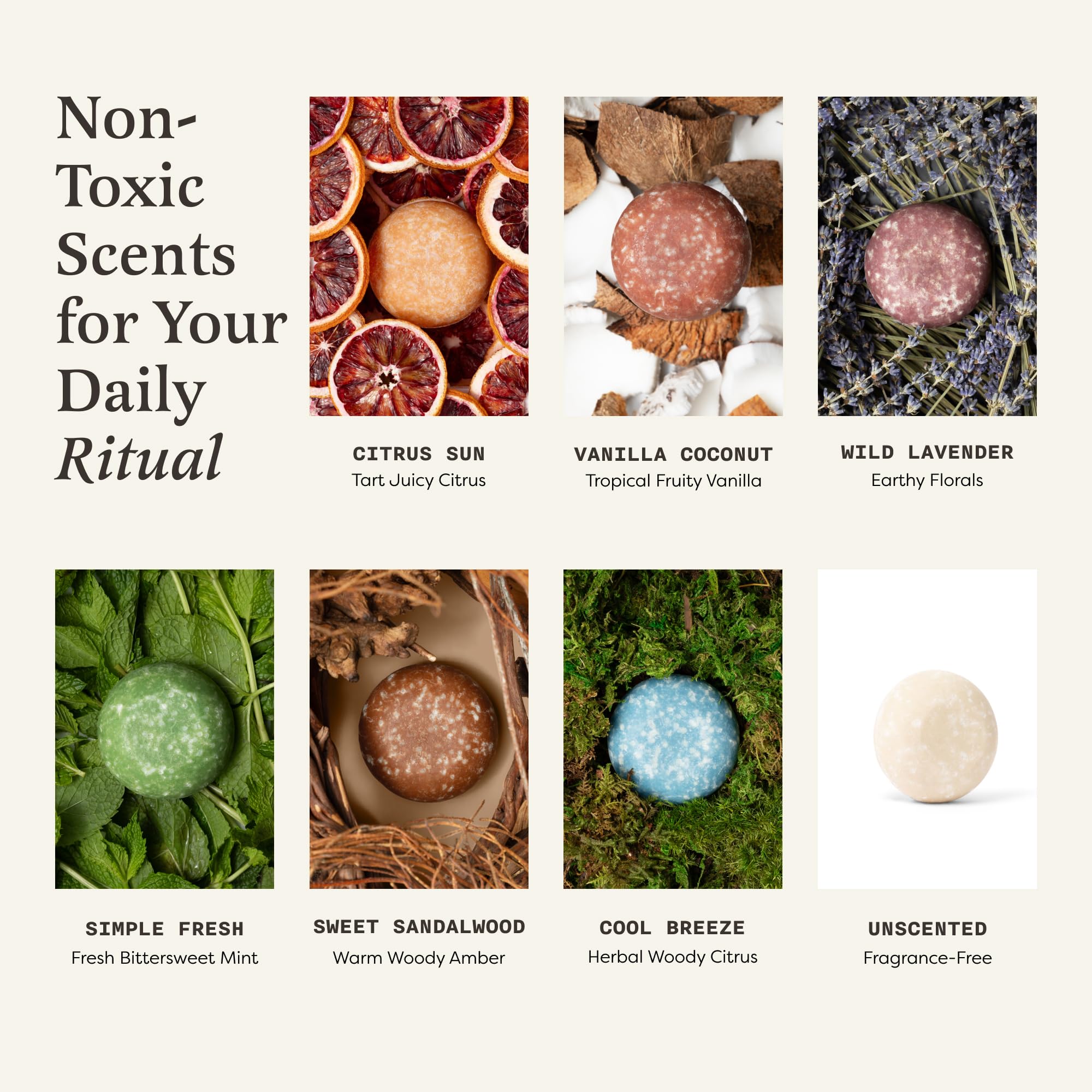 The Earthling Co. ingredient display with coconut and vanilla highlighting natural oils