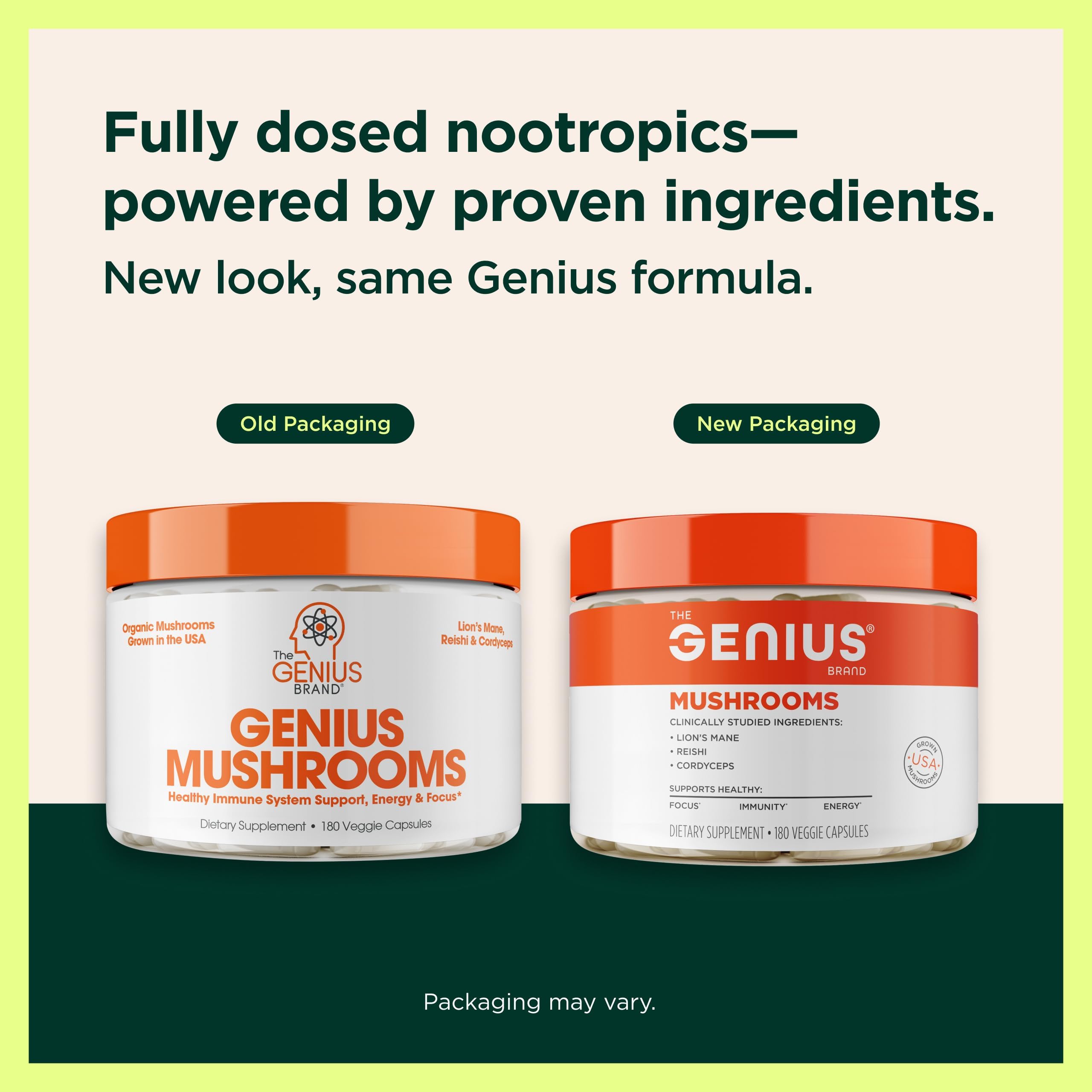 The Genius Brand label and ingredients panel showing transparency advantage