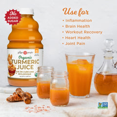 Close-up of turmeric juice texture and color, The Ginger People preserves fresh flavor benefit