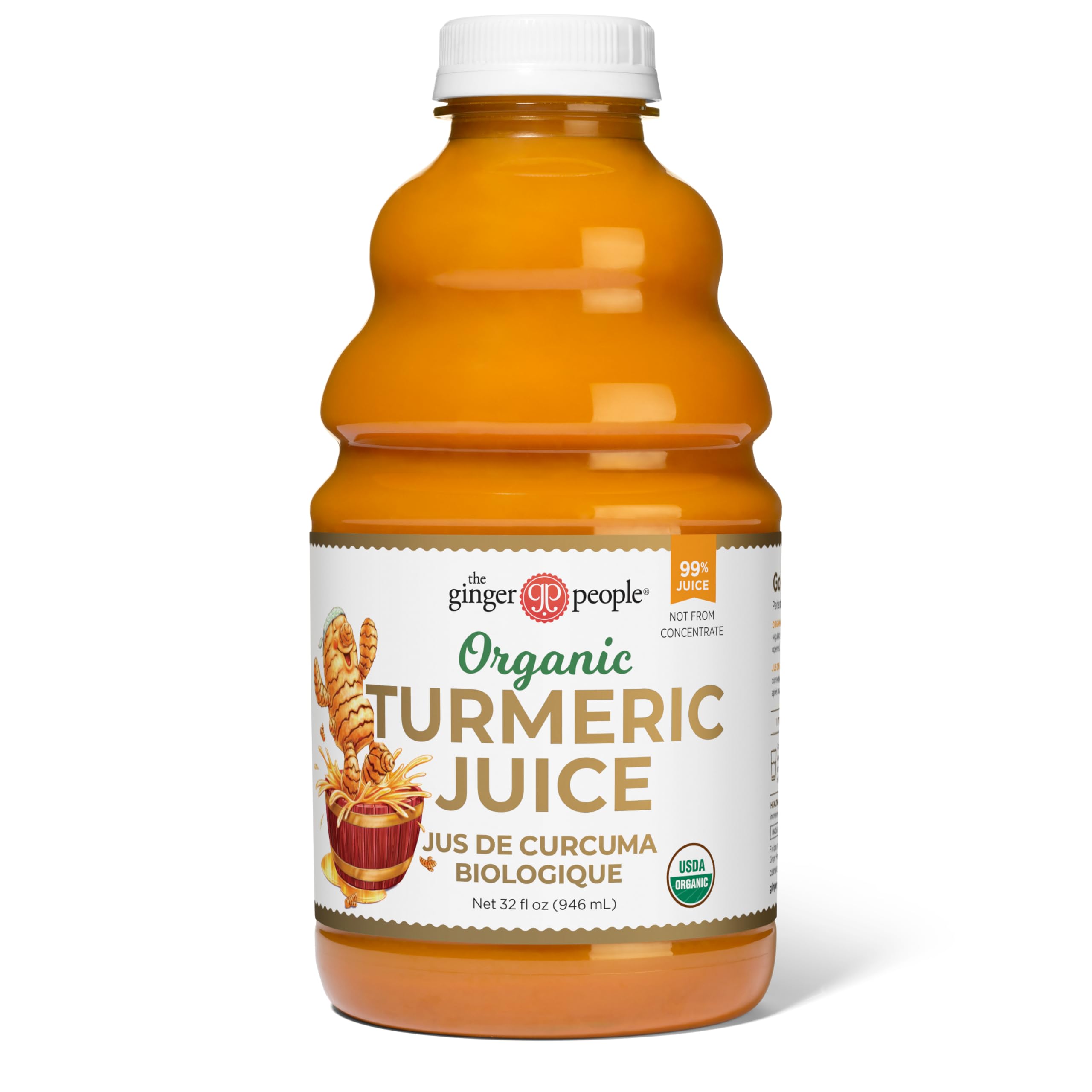 The Ginger People front bottle view showing label and size, clear packaging benefit