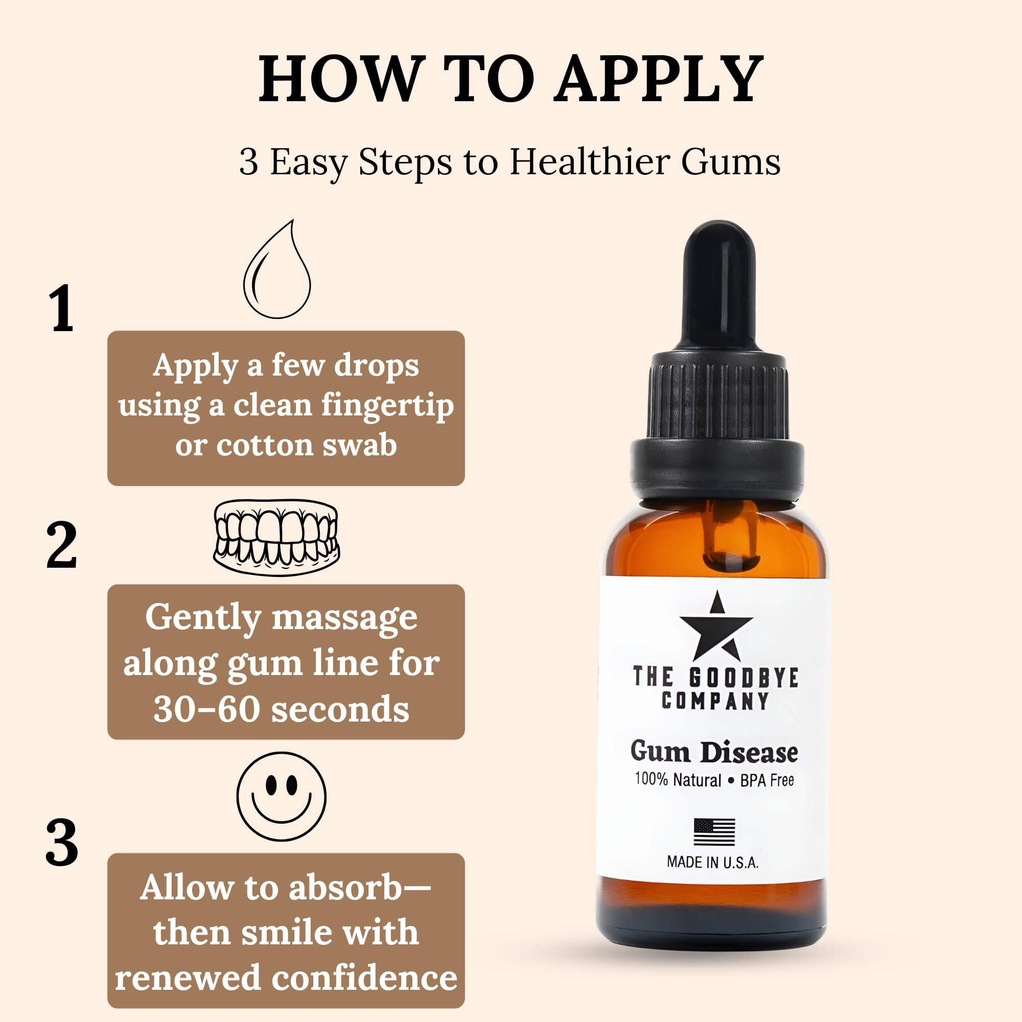 Application image of The Goodbye Company oil on gums demonstrating targeted massage benefit