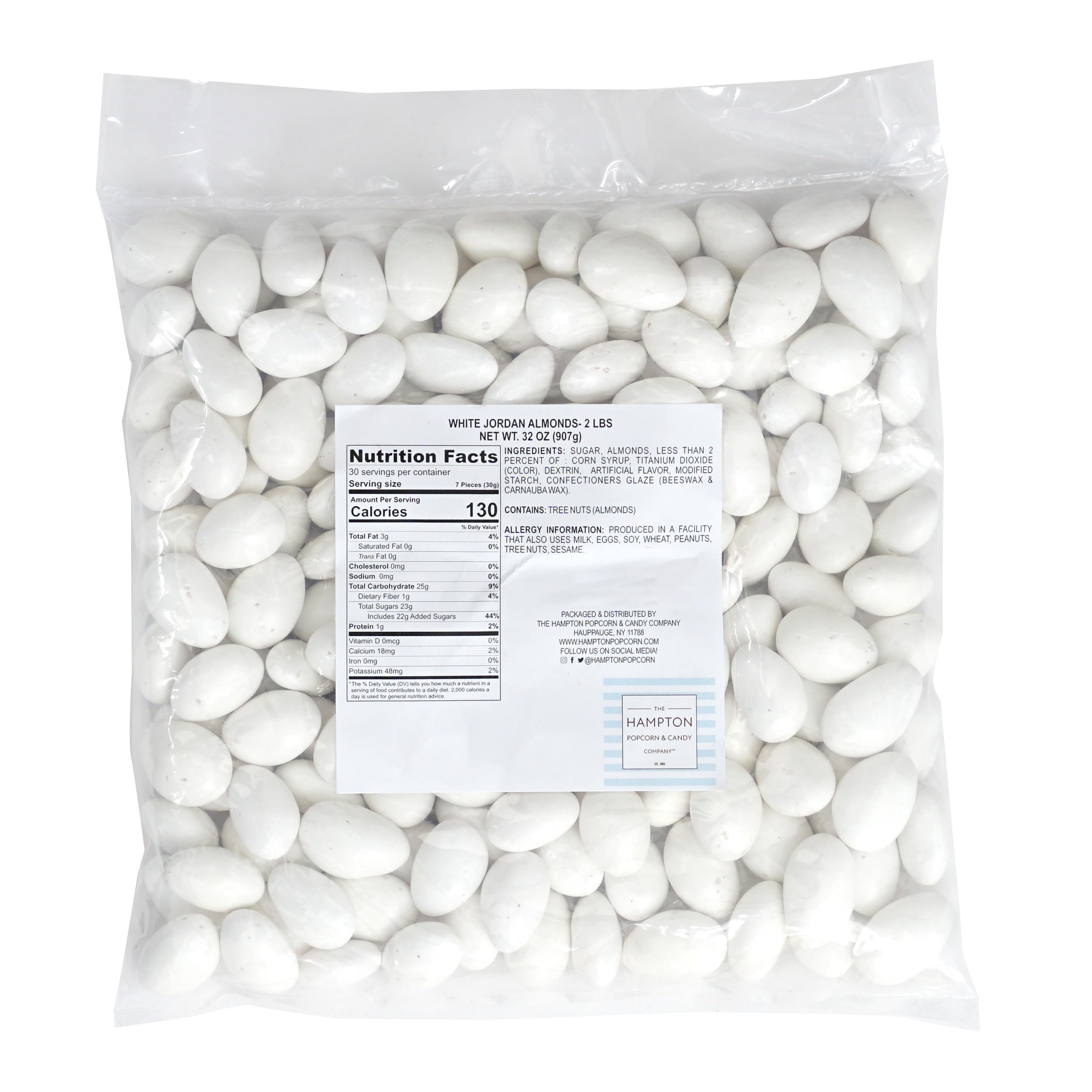 THE HAMPTON CANDY COMPANY close-up of white candy shell, shows smooth glossy texture