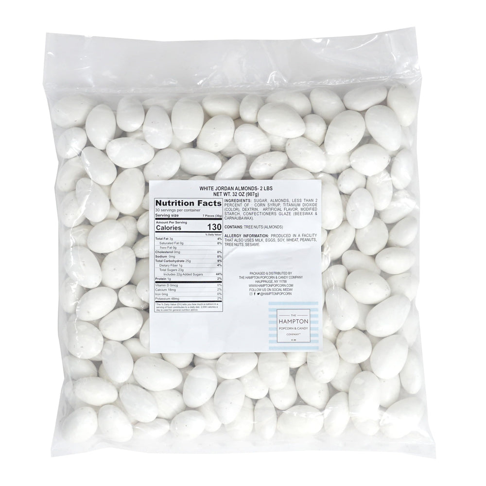 THE HAMPTON CANDY COMPANY close-up of white candy shell, shows smooth glossy texture