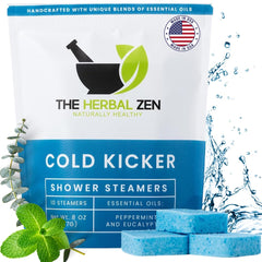 The Herbal Zen front packaging showing the Cold Kicker 10-pack and aromatherapy benefit