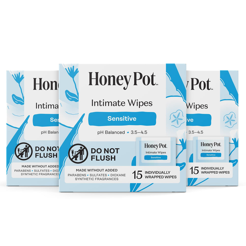 The Honey Pot Company front packet showing branding and portability benefit