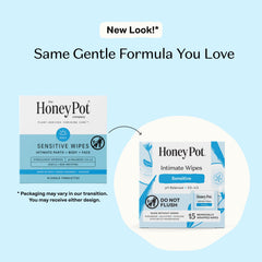 Individually wrapped The Honey Pot Company wipe emphasizing hygienic convenience