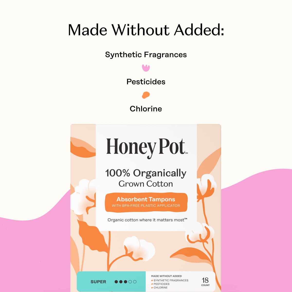 The Honey Pot Company tampon core detail showing organic cotton texture and absorbency