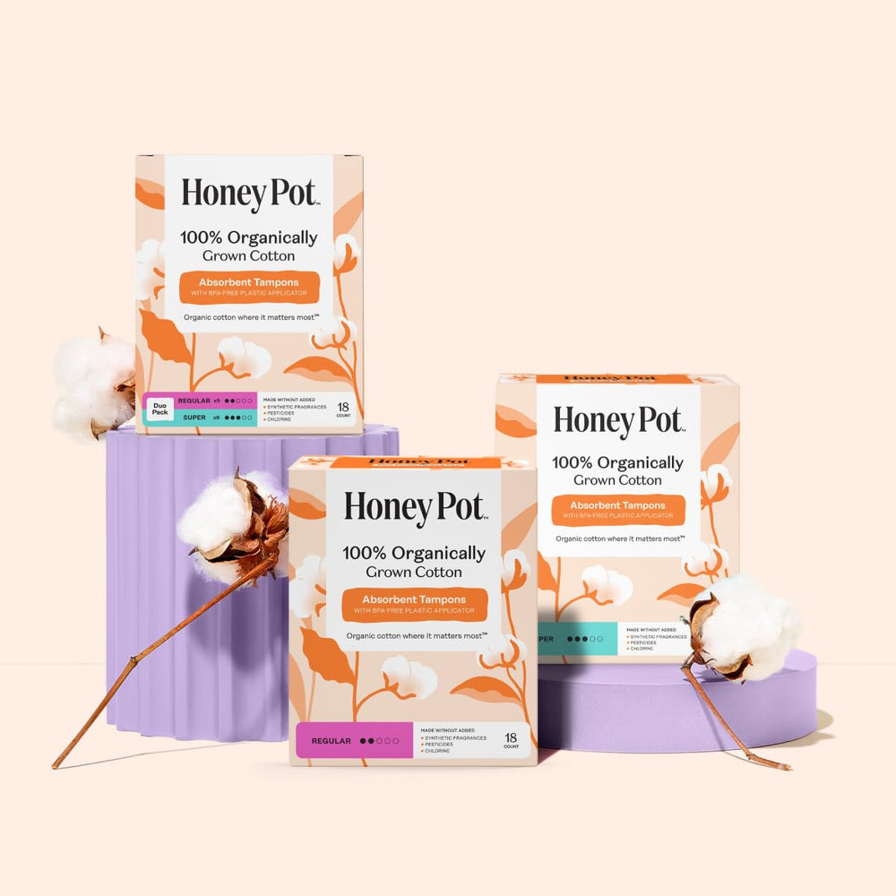The Honey Pot Company tampon in hand demonstrating comfortable hold and quick placement