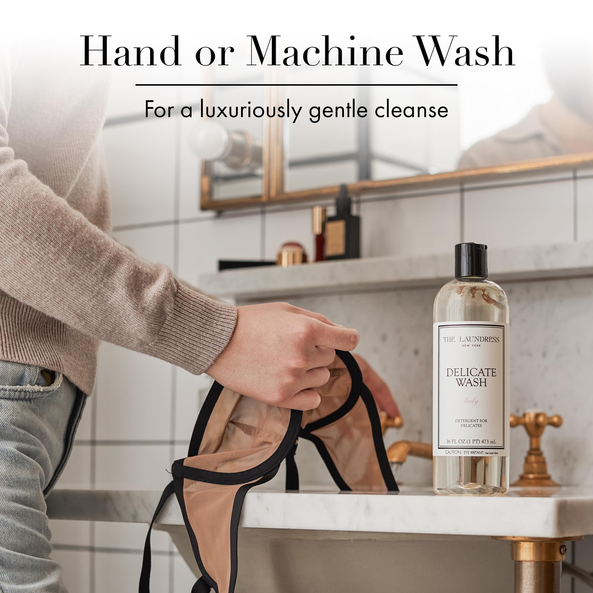 Mesh bag and Delicate Wash showing safe machine care for lingerie