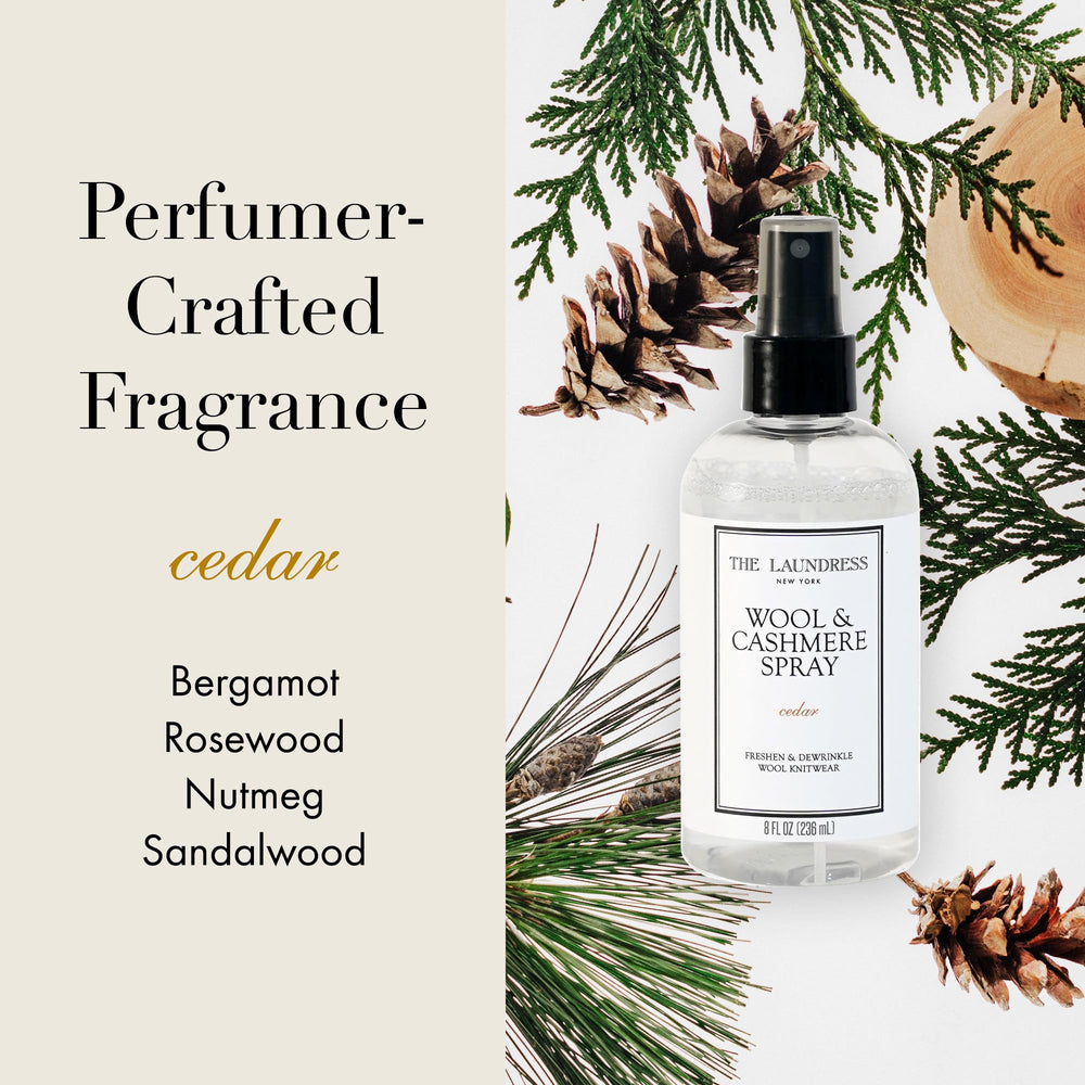 Close-up nozzle of The Laundress spray highlighting even, fine mist delivery