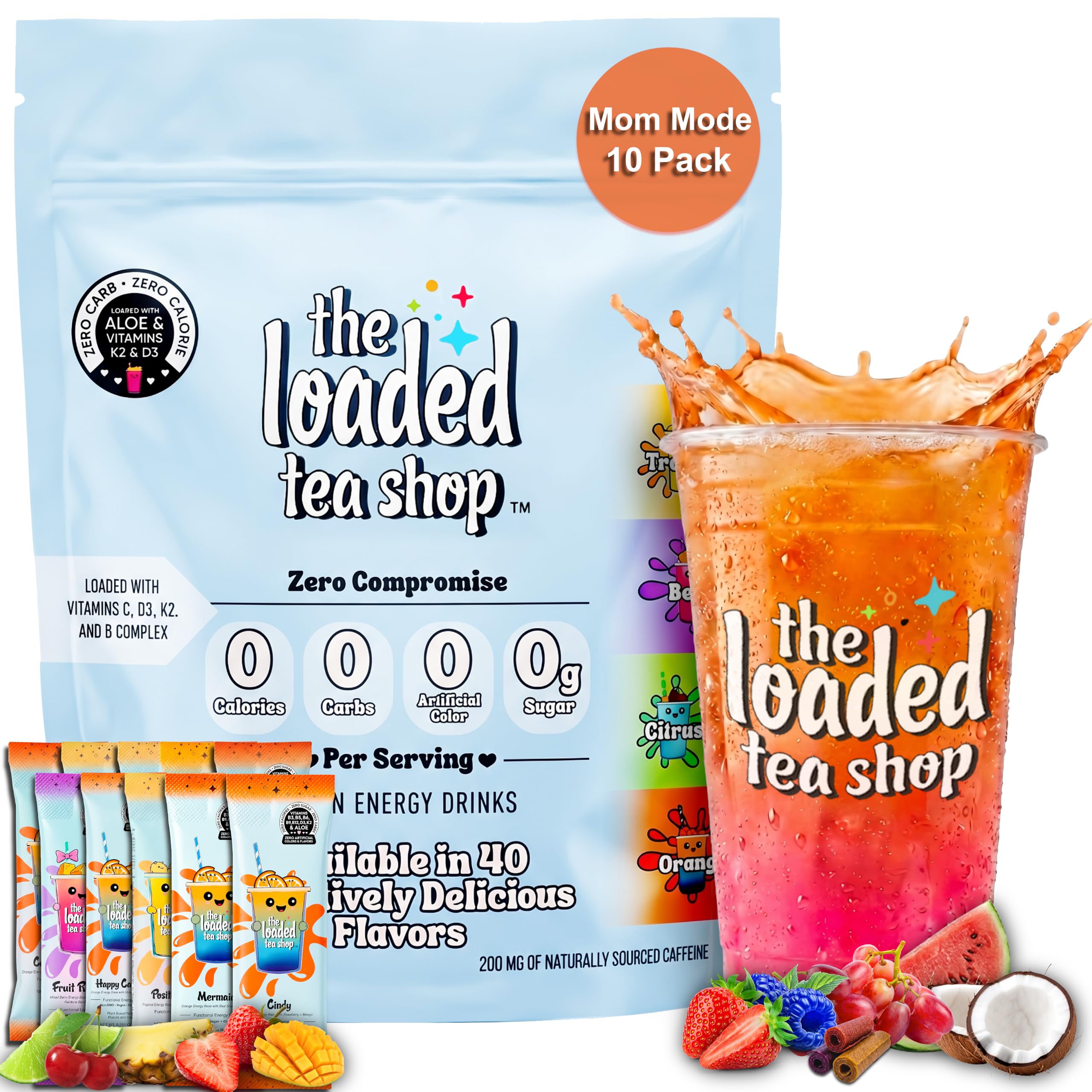 The Loaded Tea Shop front pack showing Mom Mode collection and variety