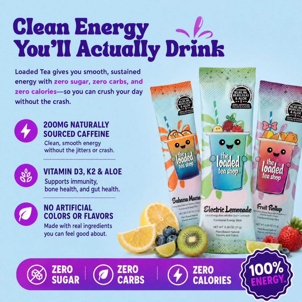 The Loaded Tea Shop label and ingredients displaying clean formulation