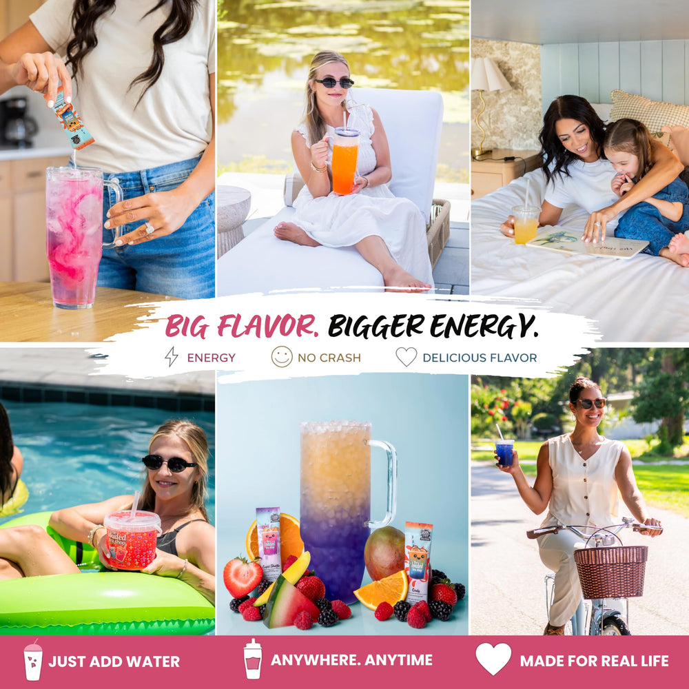 The Loaded Tea Shop lifestyle image of a mom on the go enjoying sustained energy