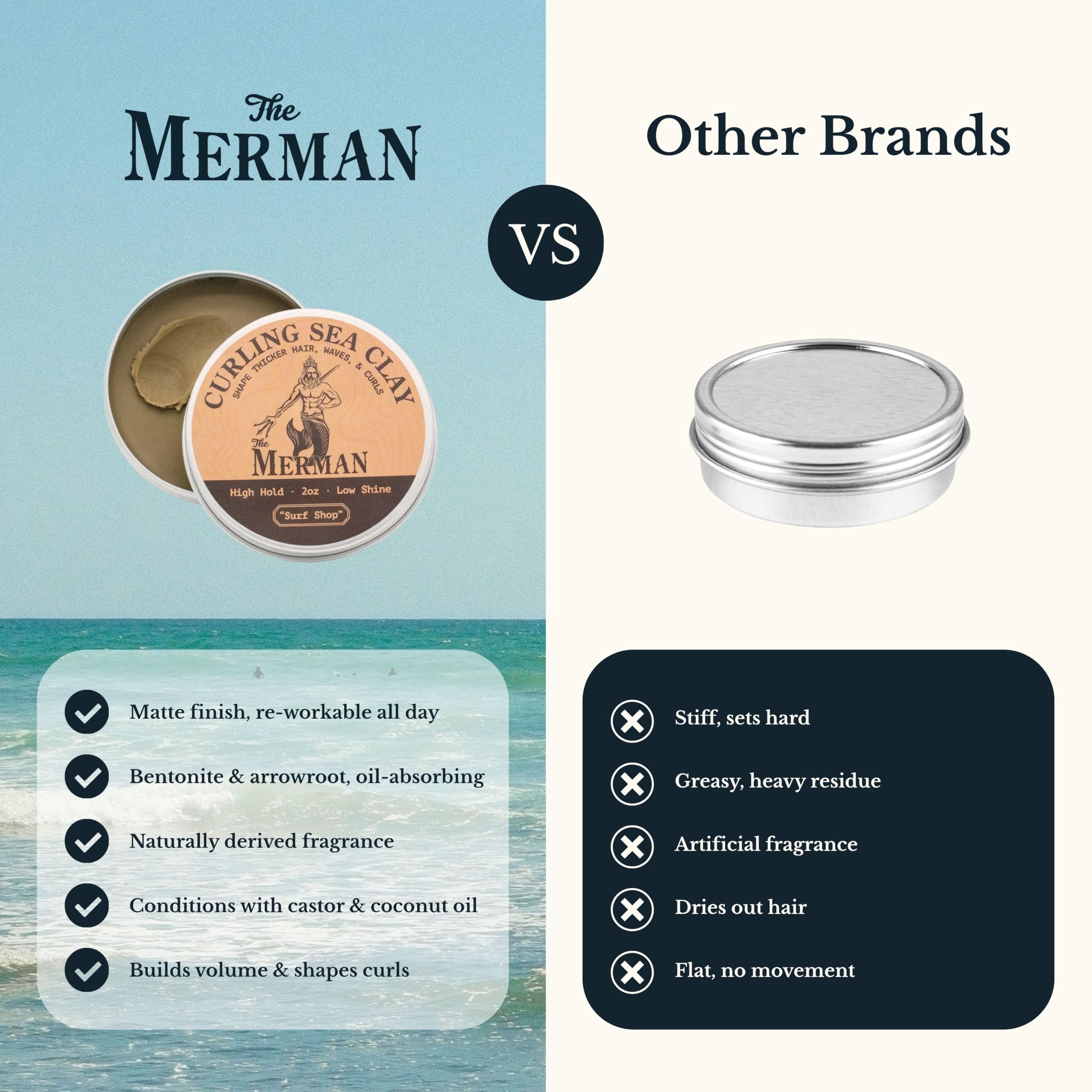 The Merman jar label and scent notes card showing coconut and bergamot fragrance
