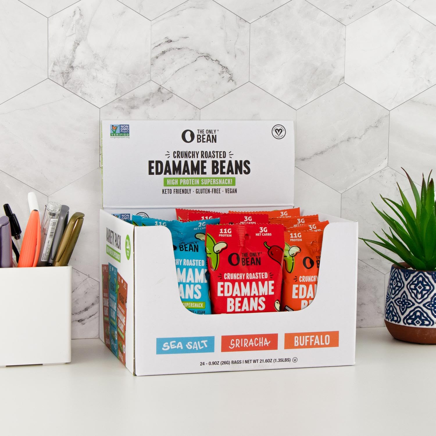 The Only Bean variety display box stocked for office or pantry convenience