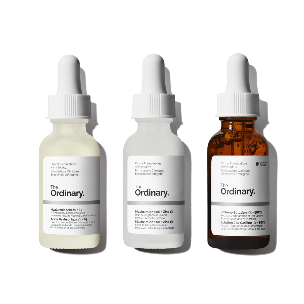 The Ordinary front packaging showing all three serums and benefits