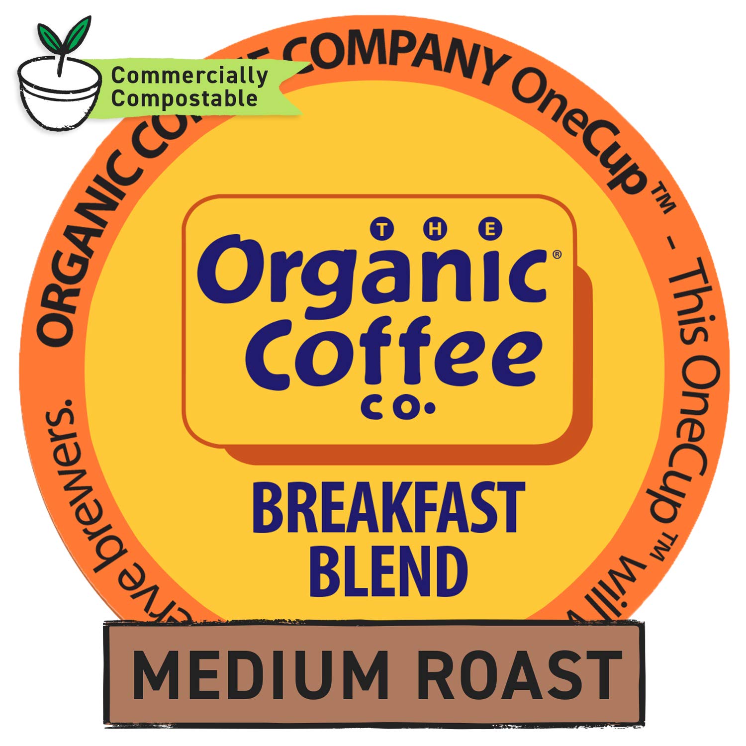 The Organic Coffee Co. pod close-up showing compostable texture for easier disposal