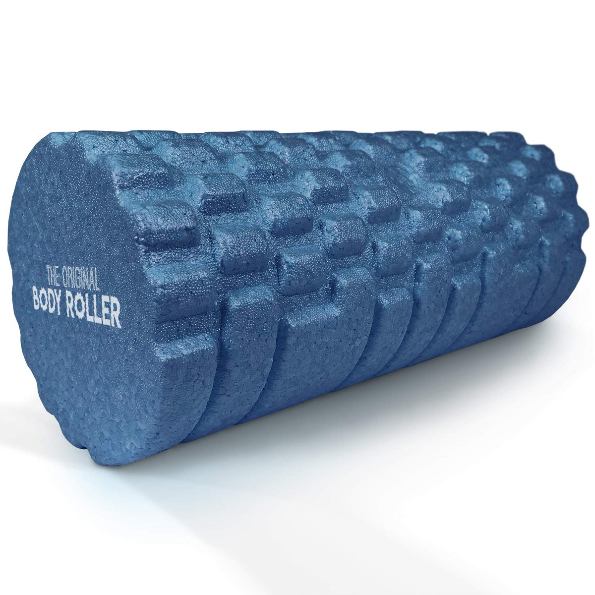 The Original Body Roller front view showing blue textured surface and durability benefits