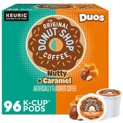 The Original Donut Shop box front showing Duos Nutty + Caramel pods and benefit convenience