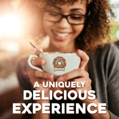 Top view of brewed Nutty + Caramel cup by The Original Donut Shop emphasizing rich color