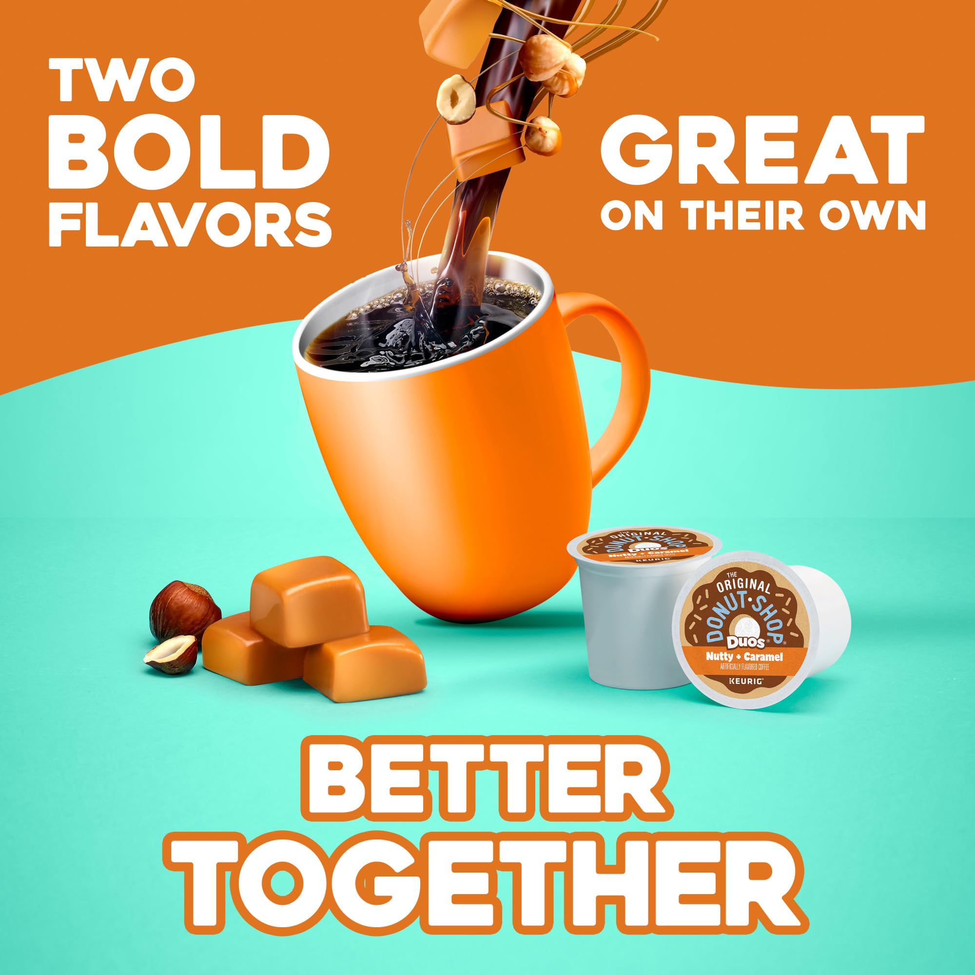 K-Cup inserted into a Keurig with pouring stream showing The Original Donut Shop easy use