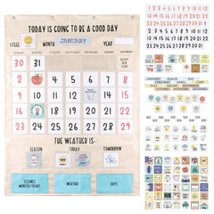 The Peanutshell front view of colorful learning calendar showing pockets and labels for routine