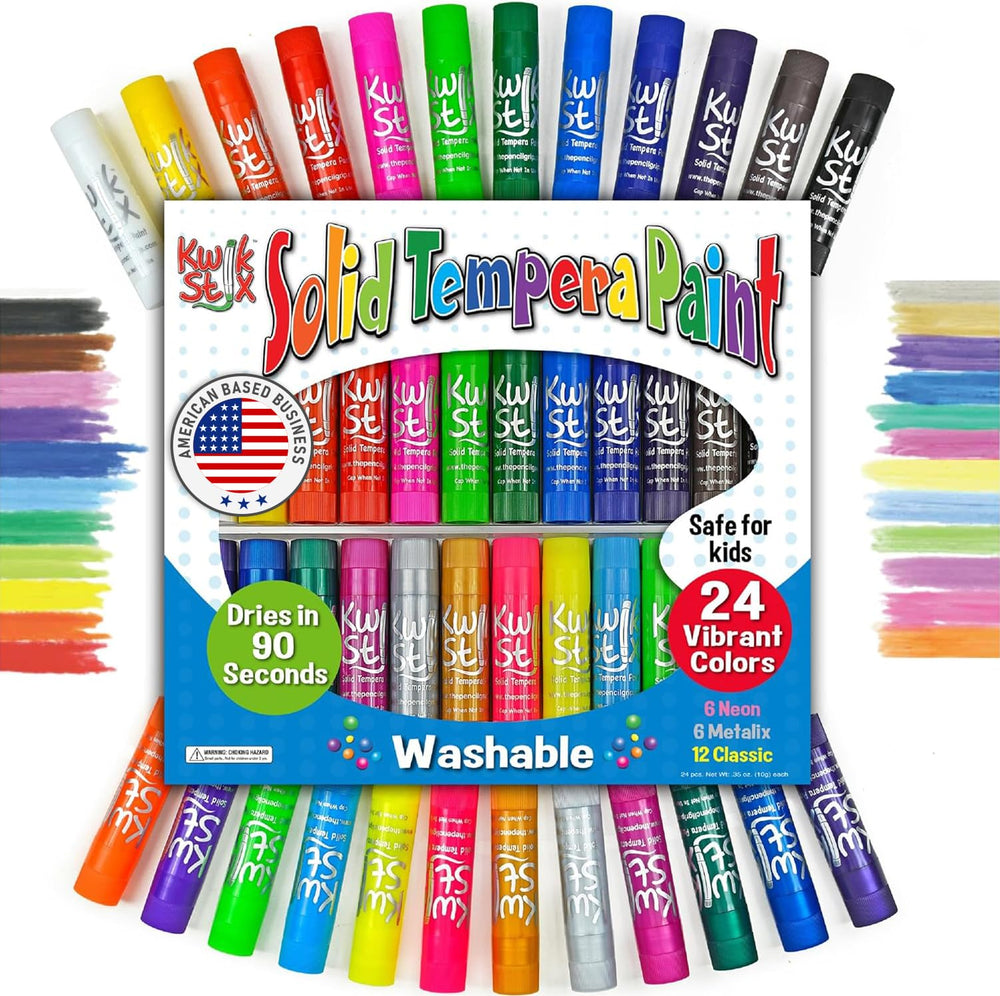 The Pencil Grip front packaging showing 24 Kwik Stix colors and variety