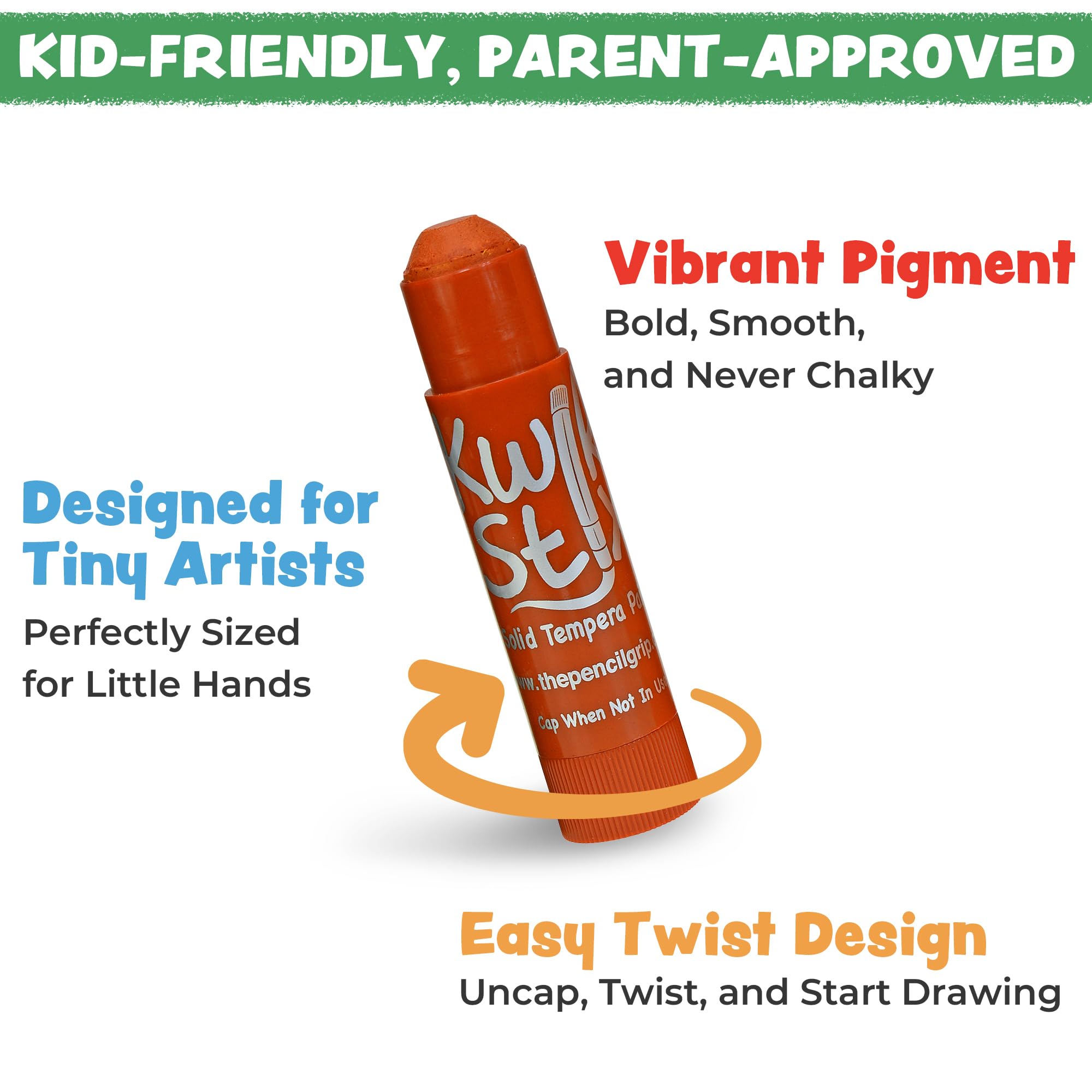 The Pencil Grip scale with child hand to show size and child-friendly design