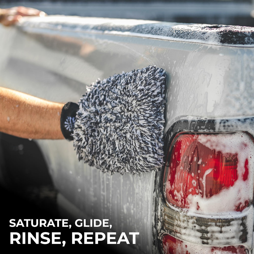 The Rag Company Cyclone Ultra mitt folded for storage and air-drying, promotes longevity