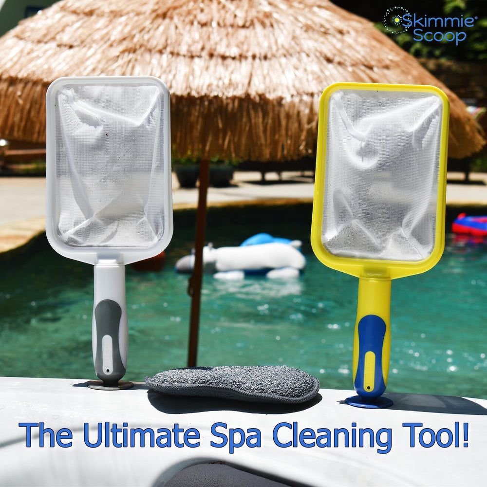 The Skimmie on spa edge in lifestyle setting for effortless maintenance