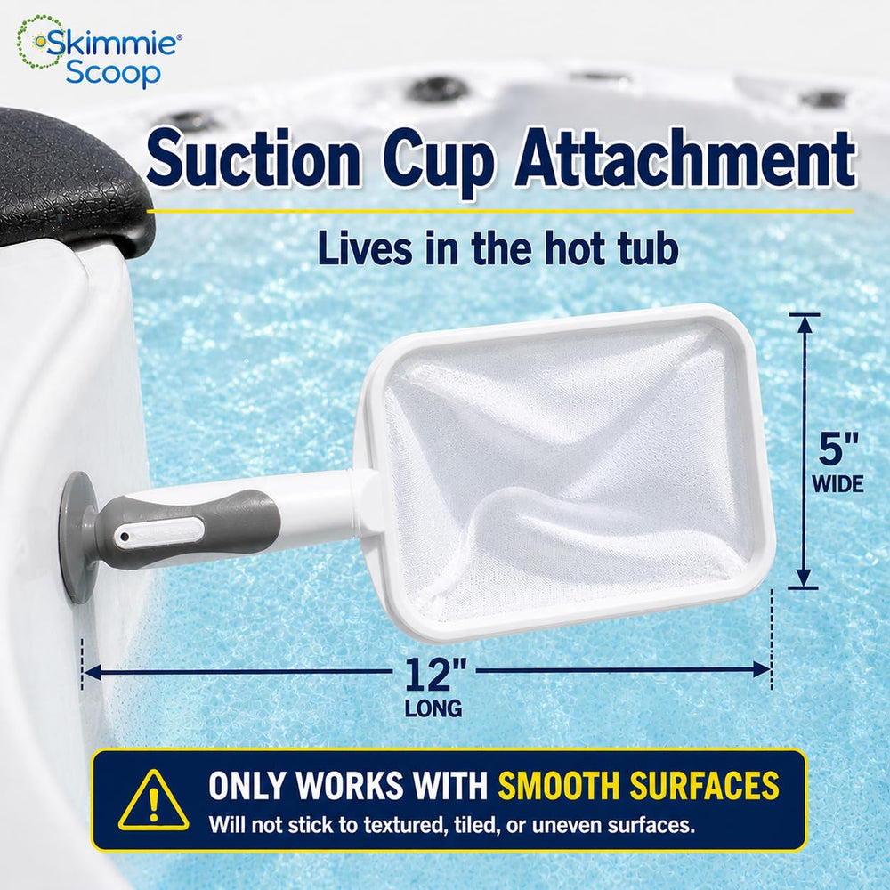 The Skimmie suction cup handle attached to smooth wall for easy storage