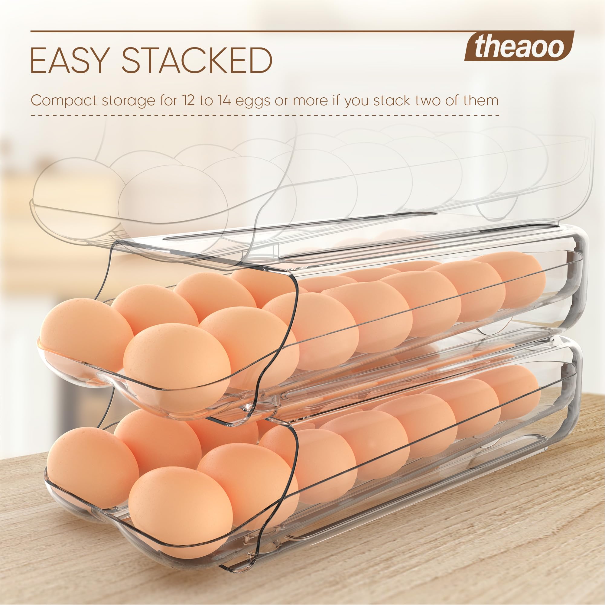 theaoo holder on fridge shelf with eggs visible for easy inventory