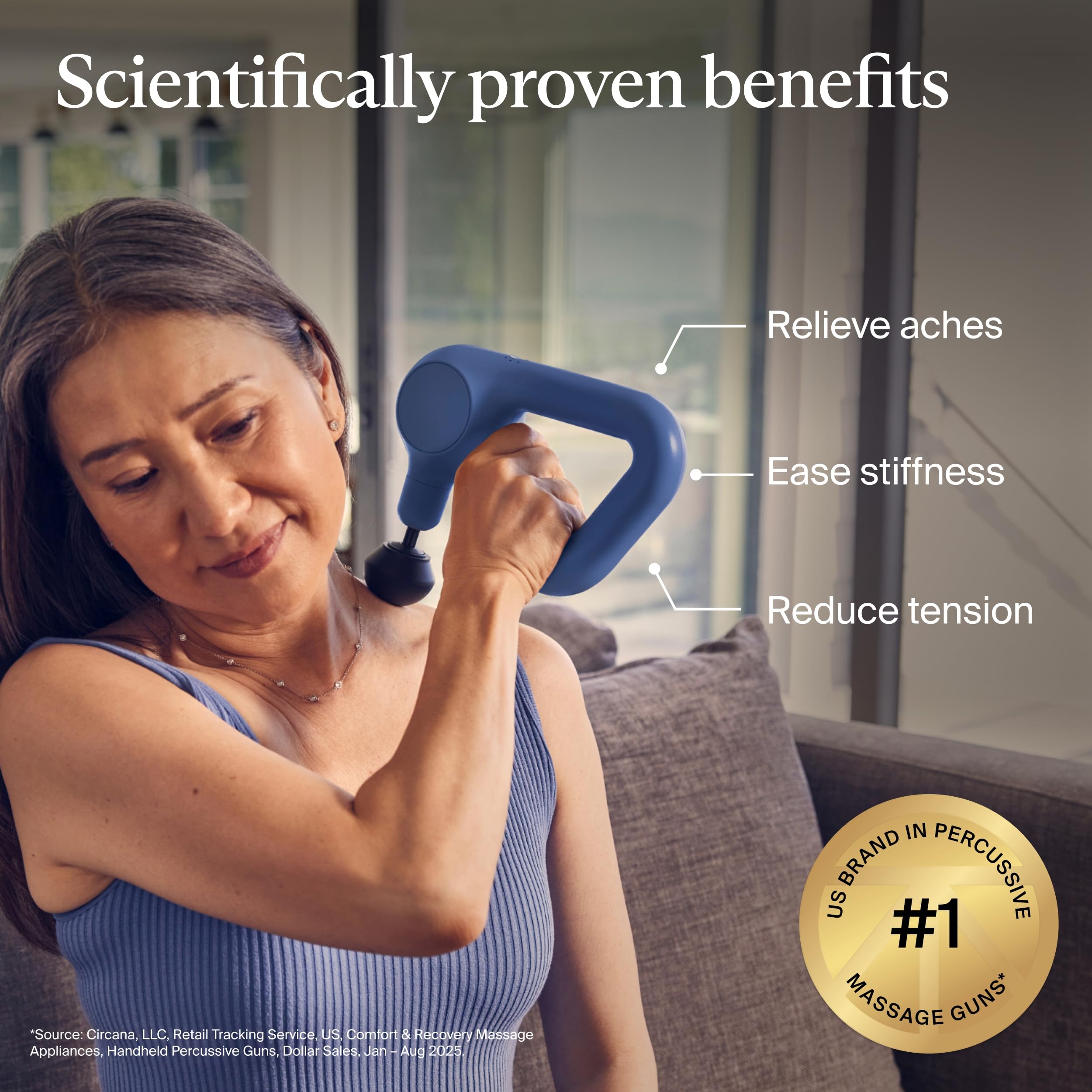 TheraGun Relief triangle grip detail for easier self-application and reach