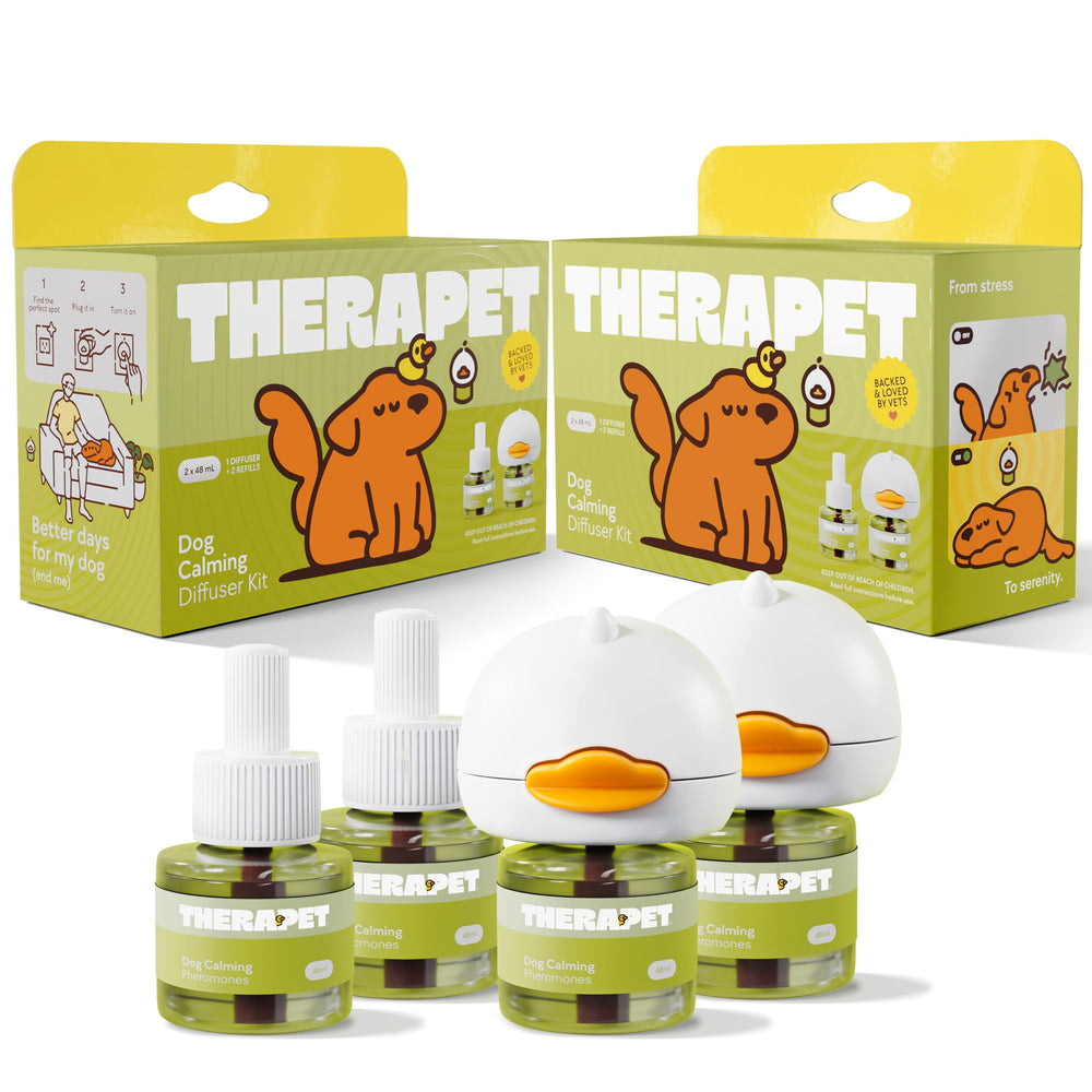 TheraPetMD front packaging showing two diffuser kits and benefits