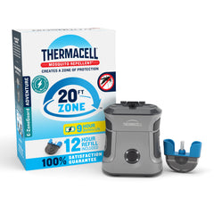 Thermacell front view showing compact repeller and easy button operation for quick protection