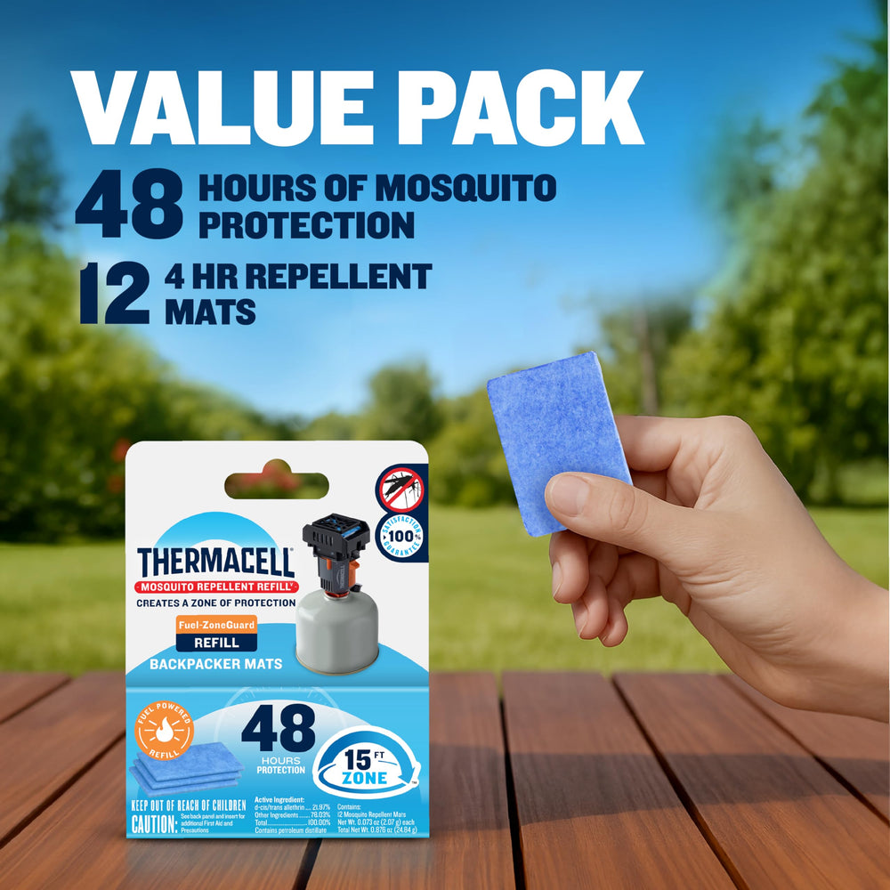 Thermacell product label showing compatibility and safe outdoor use info