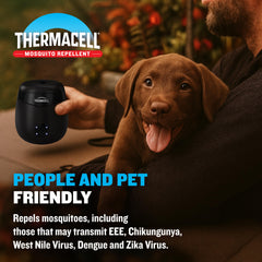 Thermacell two units on a patio table creating expanded mosquito protection