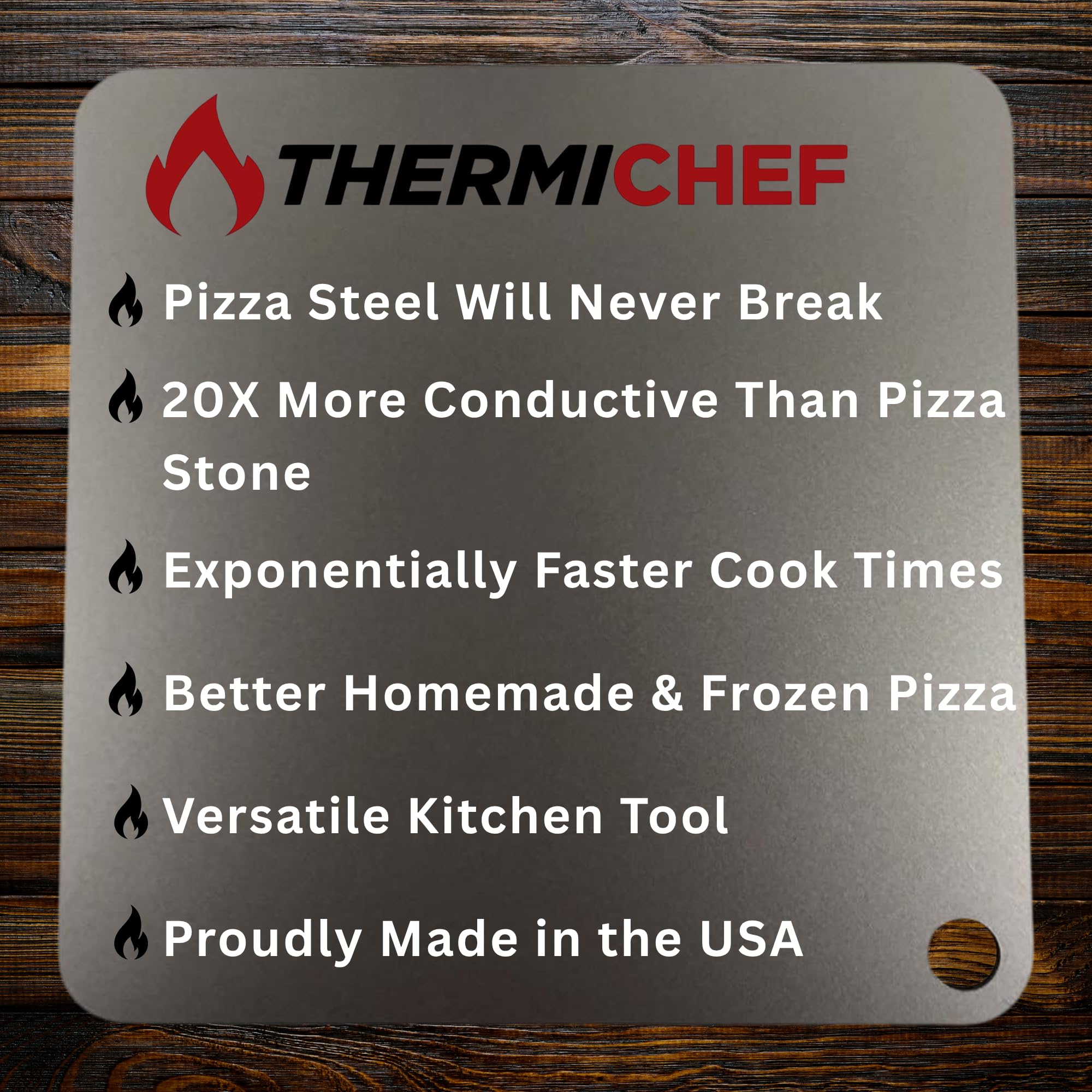 THERMICHEF shot-blasted surface detail showing raw texture for seasoning adherence