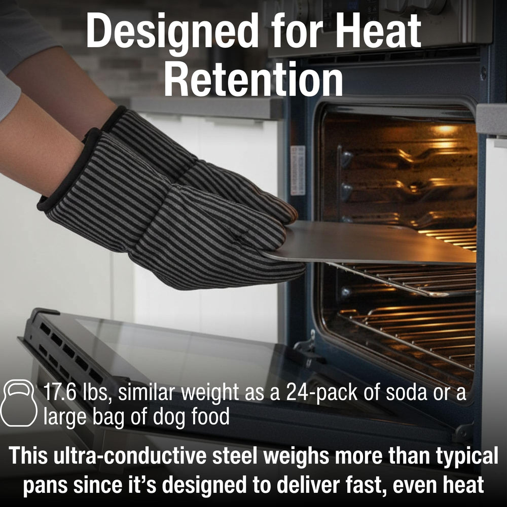 THERMICHEF plate placed on oven rack illustrating fit and even bottom heating