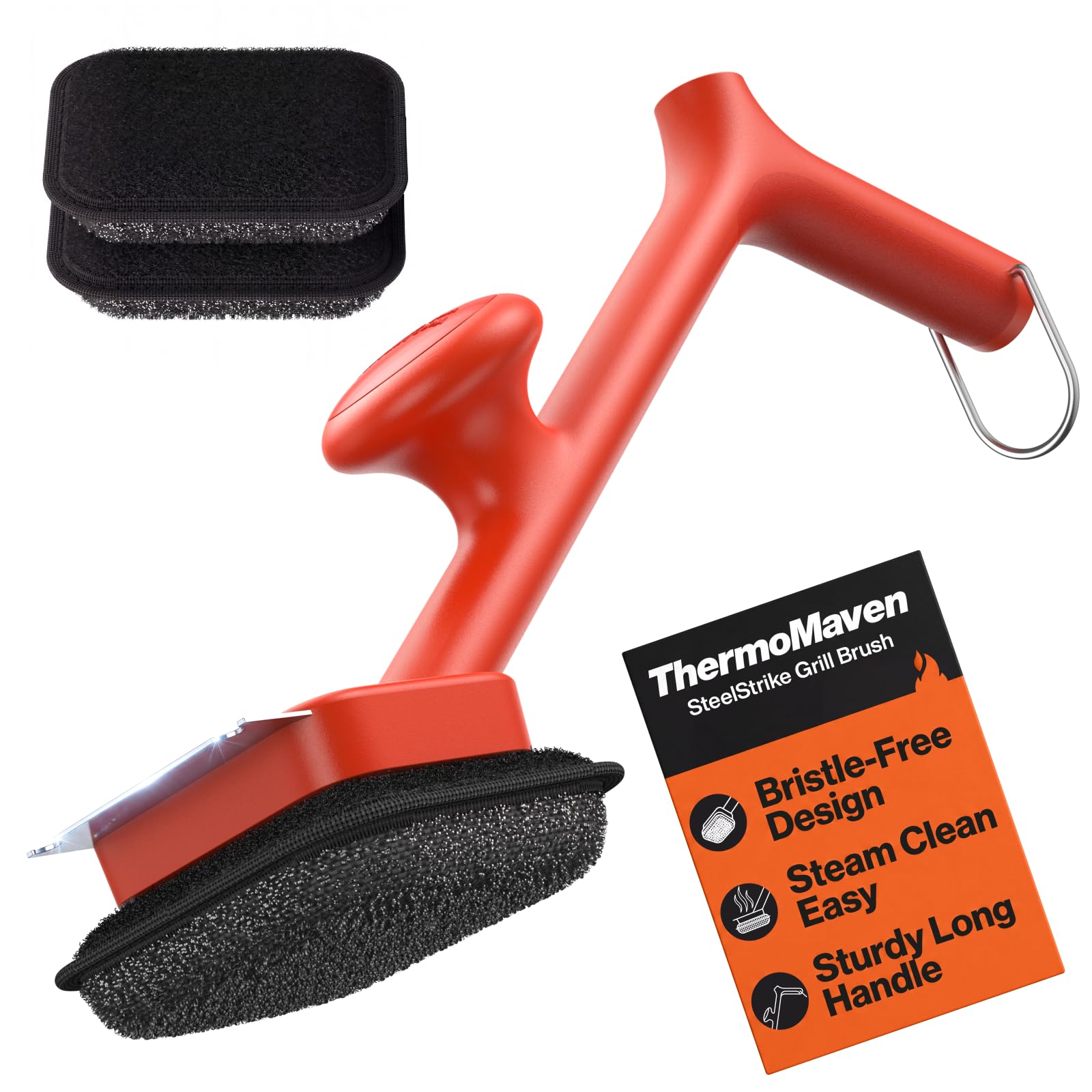 ThermoMaven front view showing full brush kit and replaceable heads for safe cleaning
