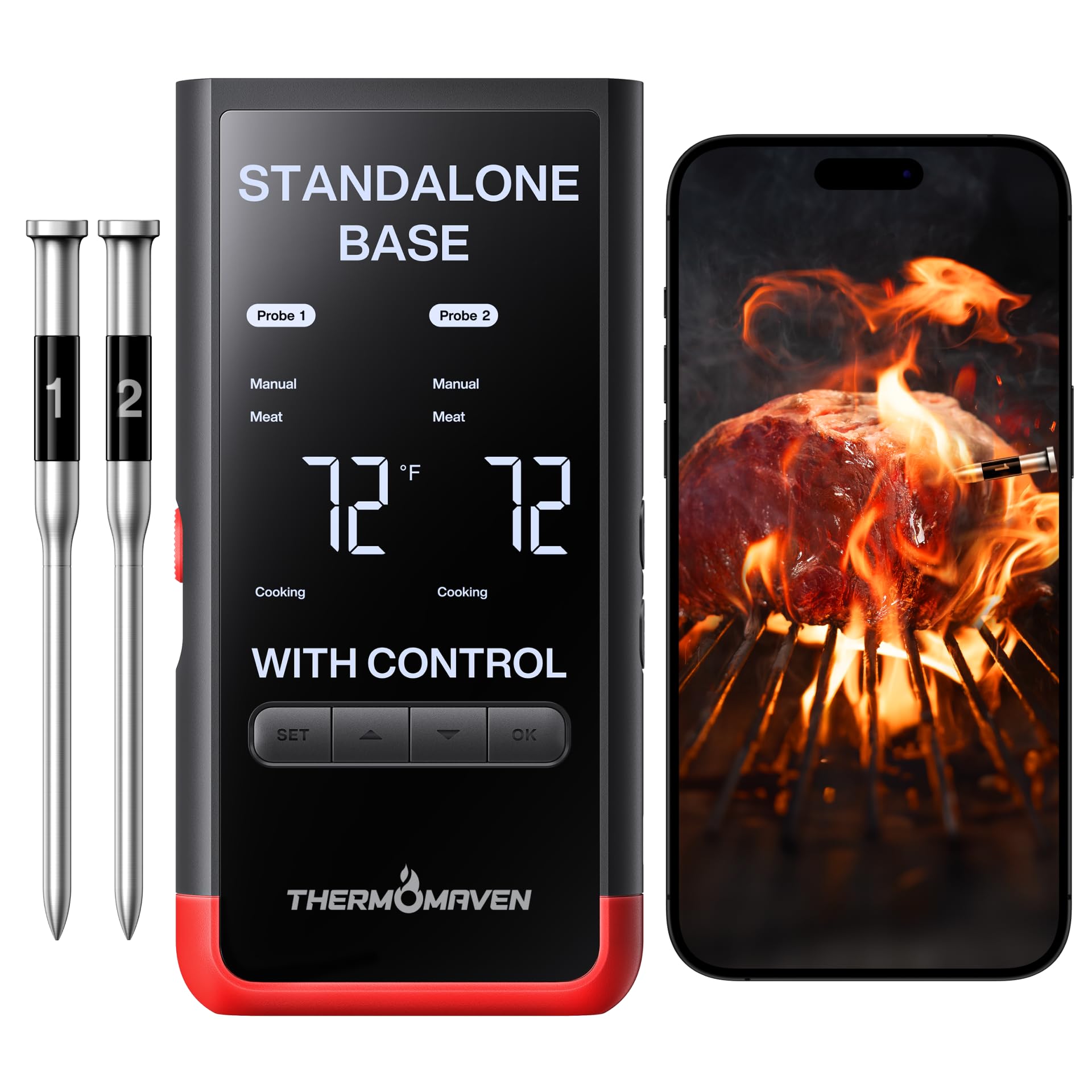 ThermoMaven P2 front display showing target temperature and benefit of instant readings