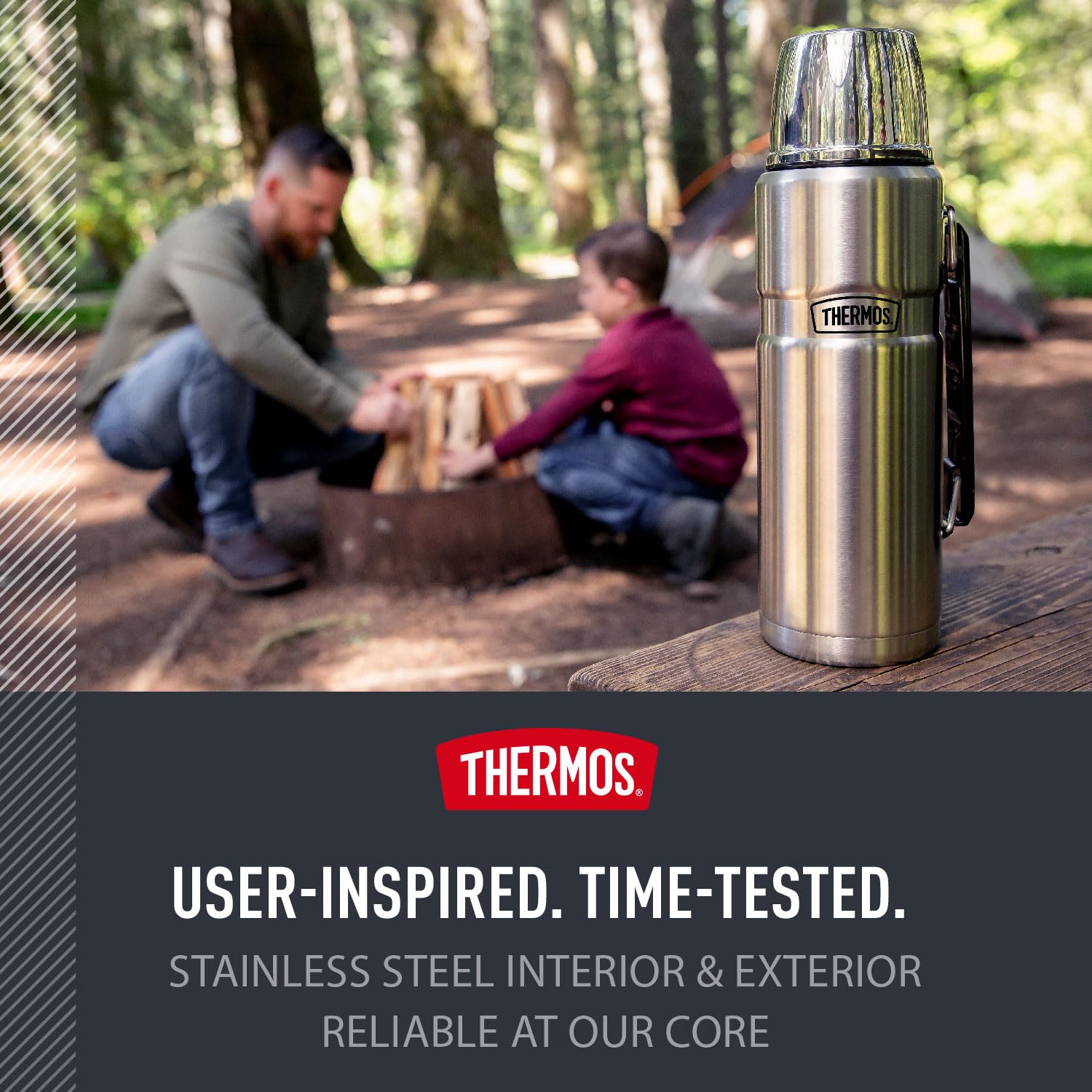 THERMOS next to cups showing 40 oz capacity for multiple servings