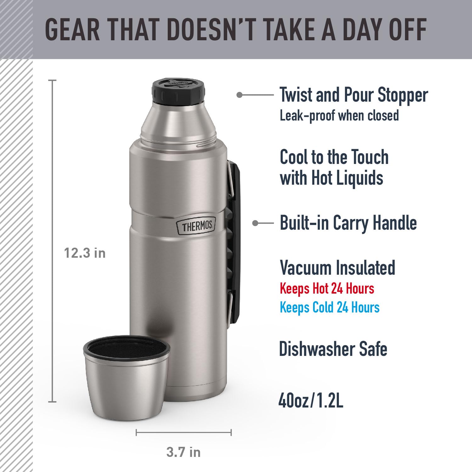 THERMOS close-up of lid serving cup showing convenient dual-purpose cap