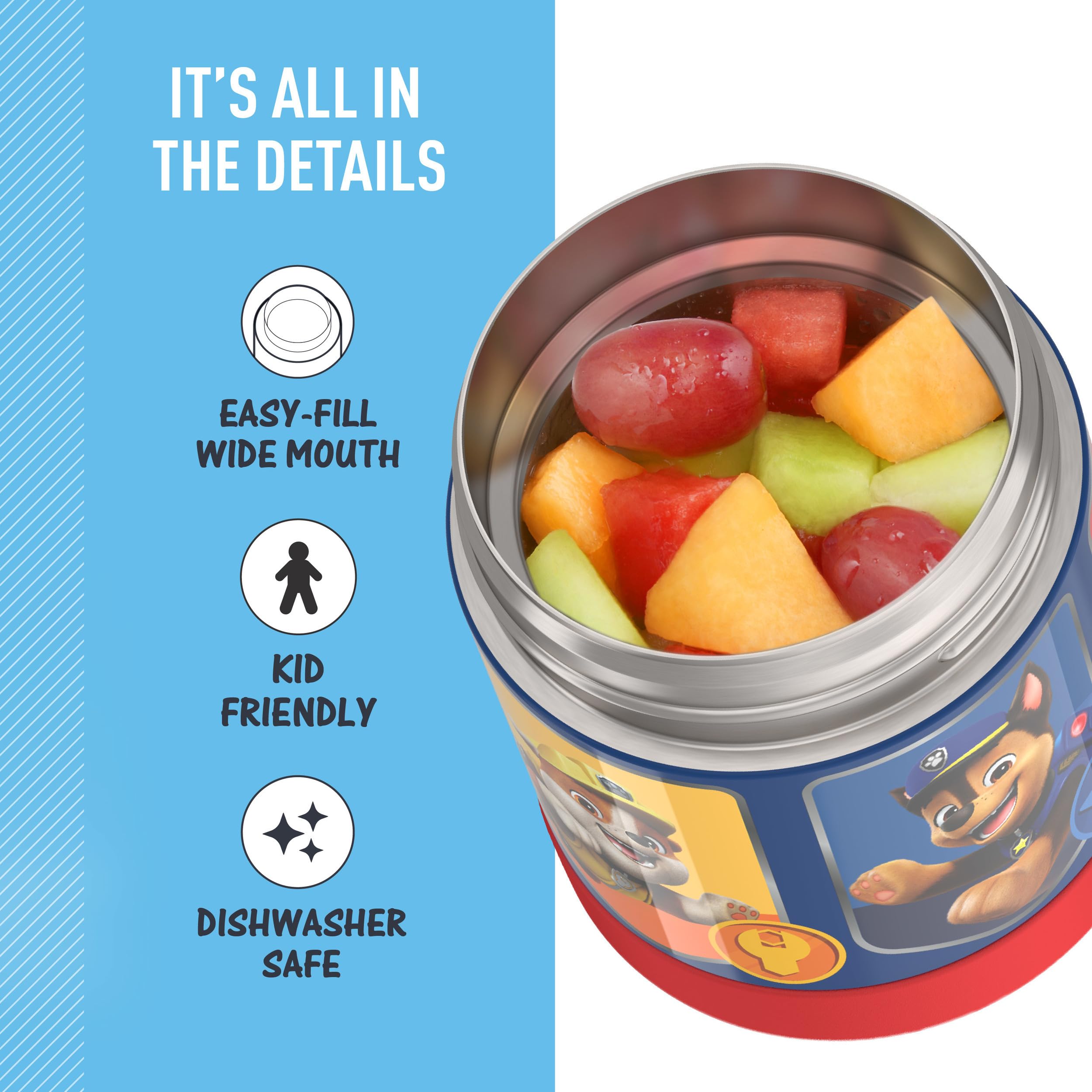 THERMOS food jar open with hot soup showing thermal retention benefit