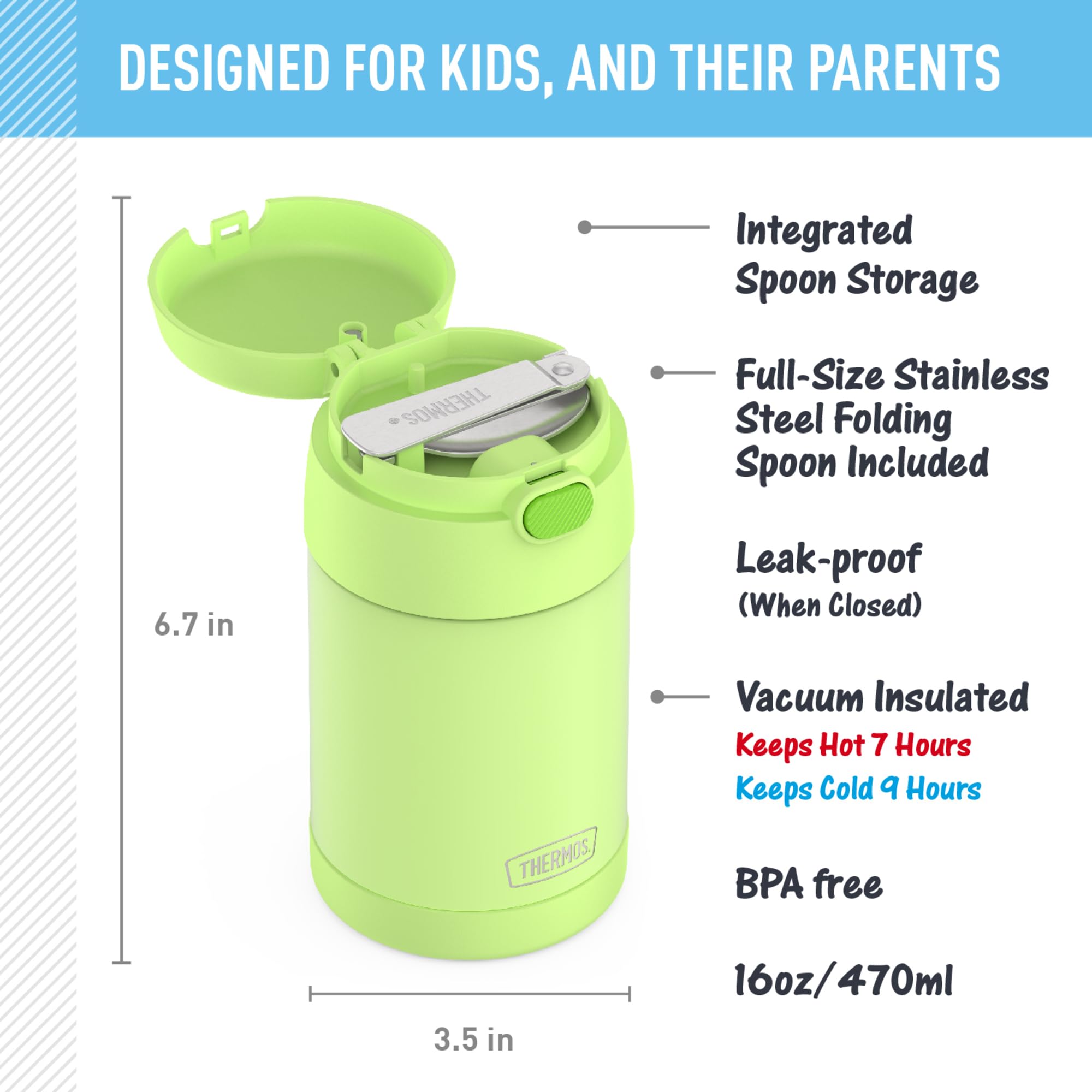 THERMOS FUNTAINER foldable spoon detail stored in lid for ready-to-use convenience