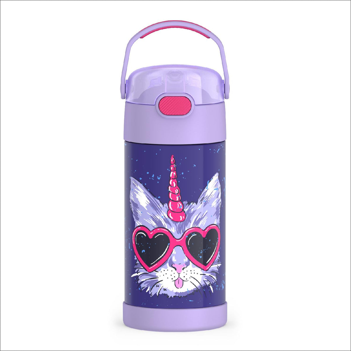 THERMOS FunTainer front view showing Cool Caticorns design and durable build
